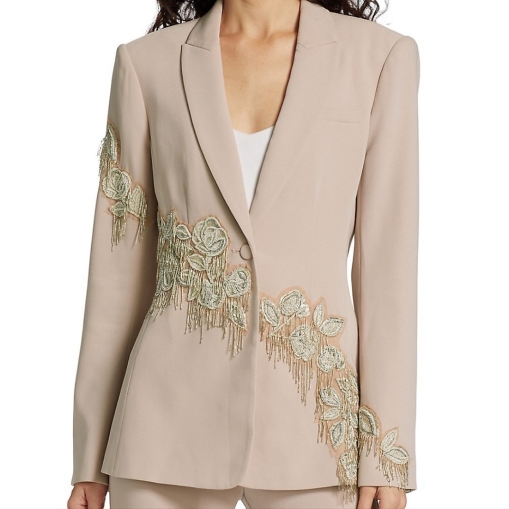 CINQ A SEPT CANDACE EMBELLISHED BLAZER Pink Salt Beaded Fringe Size 2 Jacket New